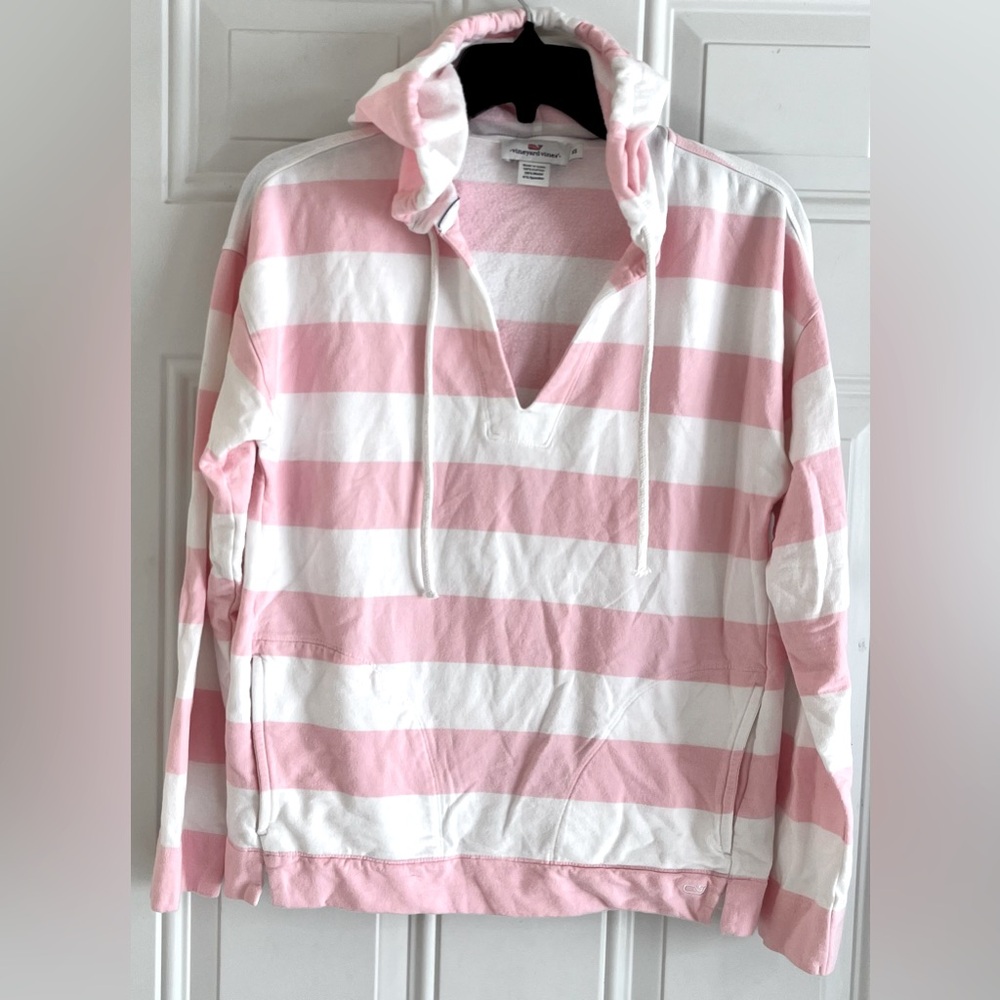 Vineyard Vines Women’s XS Pink White‎ Striped Hoodie Drawstring Pullover Preppy